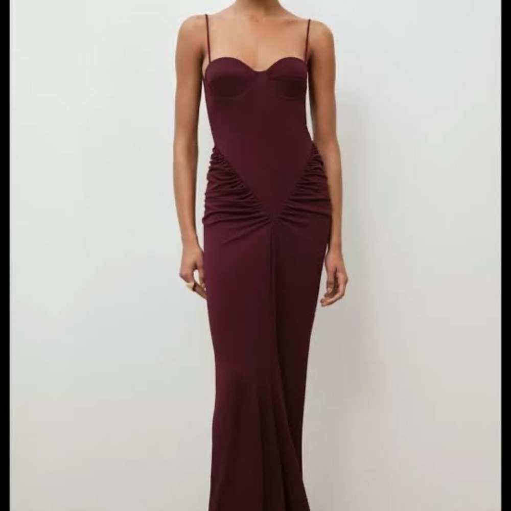 Zara Burgundy Ruched Sweetheart Maxi Dress Small NWT Homecoming